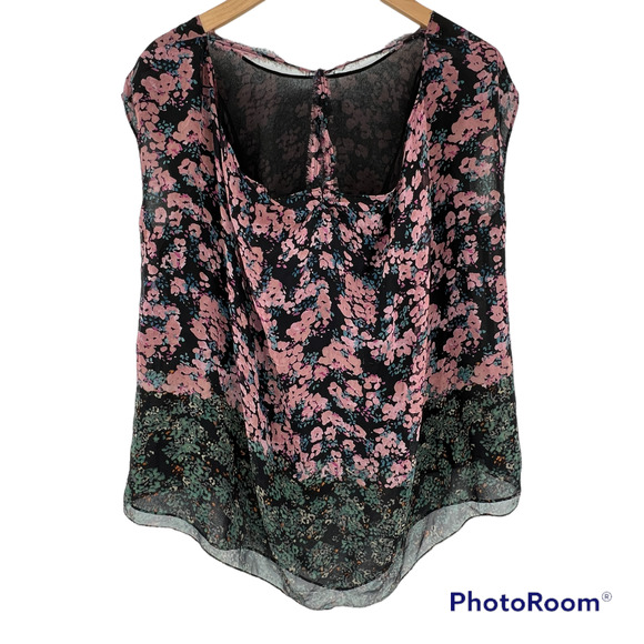 ELIZABETH and JAMES Silk Floral Cut-Out Back Blouse SZ S Black Multi Print - Picture 4 of 9